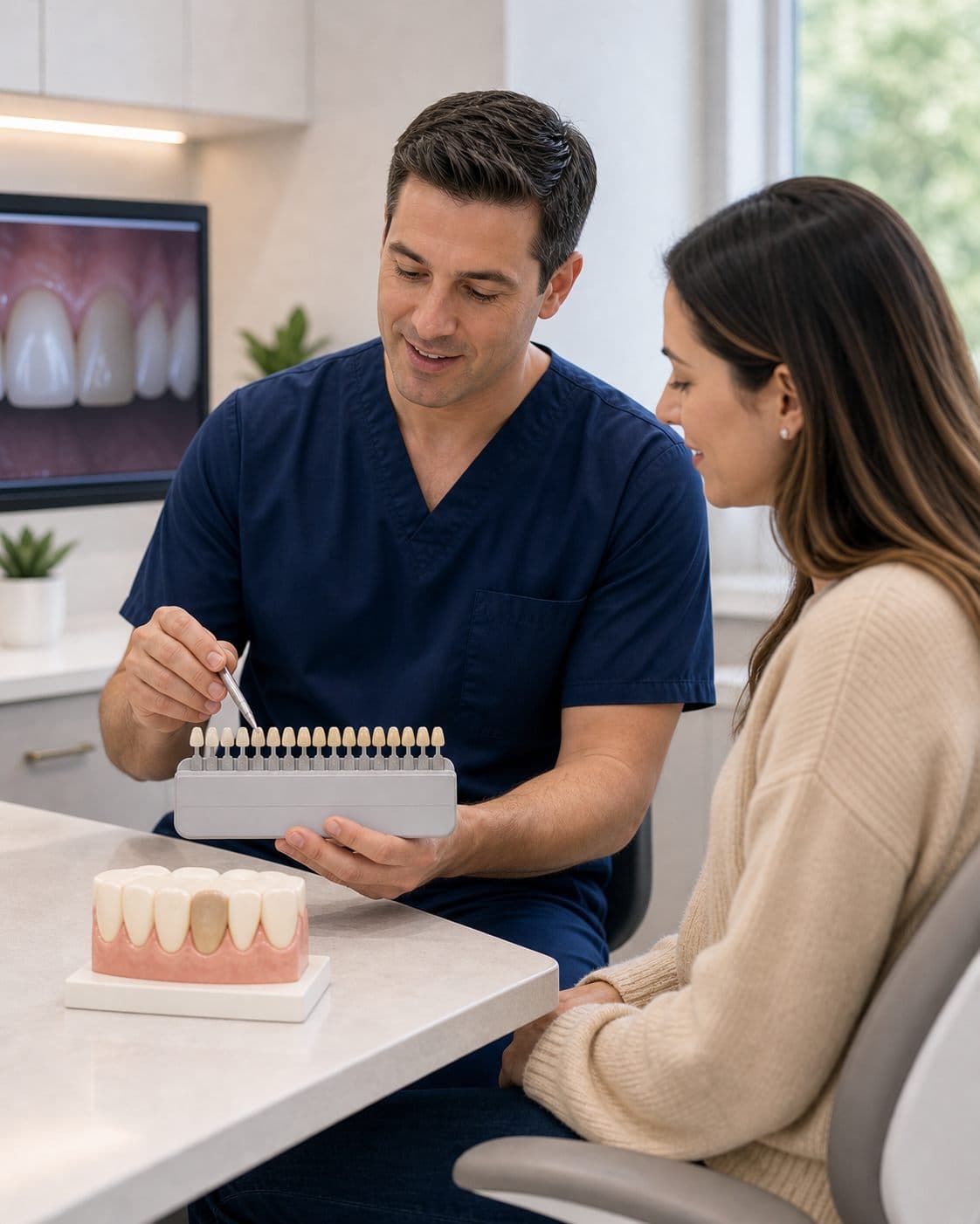 Internal bleaching consultation with a tooth shade guide at Solar Endodontics